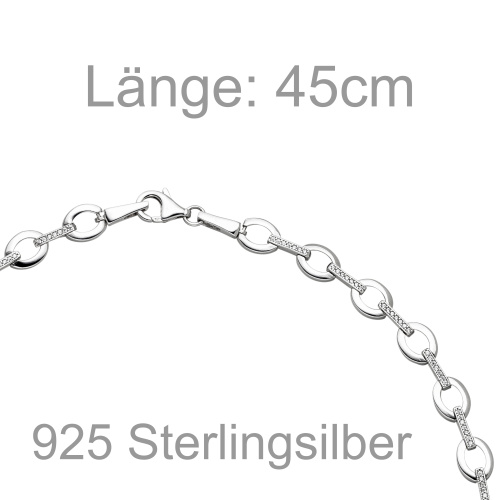 Preview: Collier Halskette 925 Sterling Silber 196 Zirkonia 45 cm Kette Silberkette