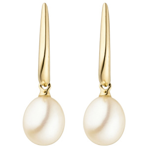 Preview: Ohrhänger 585 Gold Gelbgold 2 Süßwasser Perlen Ohrringe Perlenohrringe
