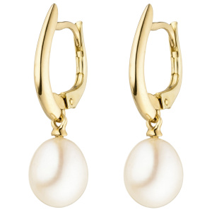 Preview: Ohrhänger 585 Gold Gelbgold 2 Süßwasser Perlen Ohrringe Perlenohrringe