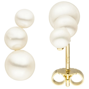 Ohrstecker 585 Gold Gelbgold 6 Süßwasser Perlen Ohrringe Perlenohrringe