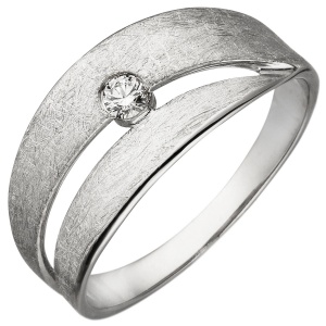 Damen Ring 585 Gold Weißgold eismatt 1 Diamant Brillant 0,09ct. Diamantring