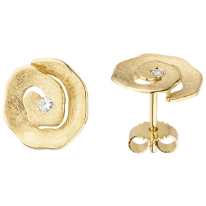Ohrstecker 585 Gold Gelbgold eismatt 2 Diamanten Brillanten Ohrringe