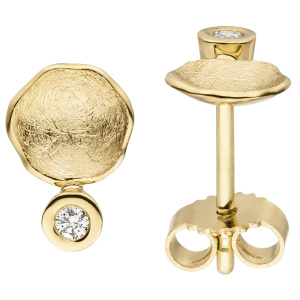 Ohrstecker 585 Gold Gelbgold eismatt 2 Diamanten Brillanten Ohrringe