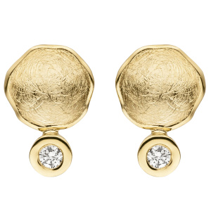 Preview: Ohrstecker 585 Gold Gelbgold eismatt 2 Diamanten Brillanten Ohrringe