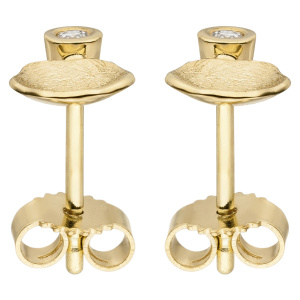 Preview: Ohrstecker 585 Gold Gelbgold eismatt 2 Diamanten Brillanten Ohrringe