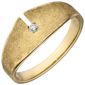 Damen Ring 585 Gold Gelbgold eismatt 1 Diamant Brillant 0,04ct. Diamantring