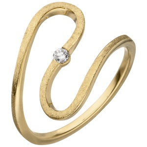Damen Ring geschlängelt 585 Gold Gelbgold eismatt 1 Diamant Brillant 0,05ct.