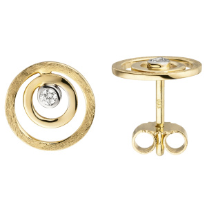 Ohrstecker 585 Gold Gelbgold eismatt 2 Diamanten Brillanten Ohrringe