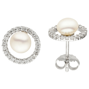 Ohrstecker 925 Sterling Silber 2 Süßwasser Perlen 44 Zirkonia Ohrringe