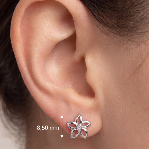 Preview: Ohrstecker Blume 925 Sterling Silber 2 Zirkonia Ohrringe Silberohrringe