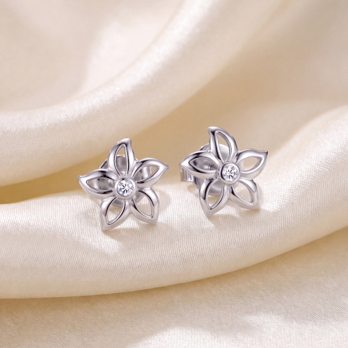 Preview: Ohrstecker Blume 925 Sterling Silber 2 Zirkonia Ohrringe Silberohrringe