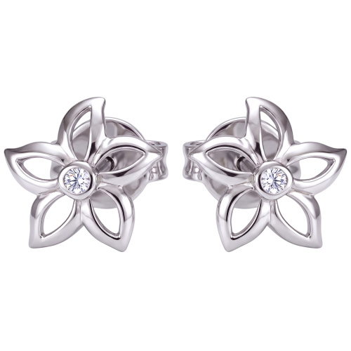 Preview: Ohrstecker Blume 925 Sterling Silber 2 Zirkonia Ohrringe Silberohrringe