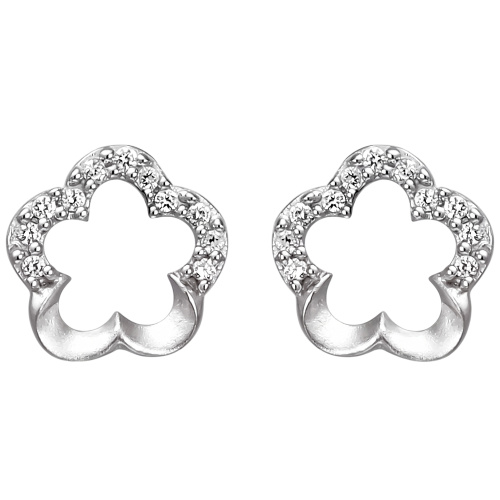 Preview: Ohrstecker Blume 925 Silber matt 22 Zirkonia Ohrringe Silberohrringe