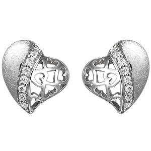 Ohrstecker Herz 925 Sterling Silber eismatt 16 Zirkonia Ohrringe Silberohrringe