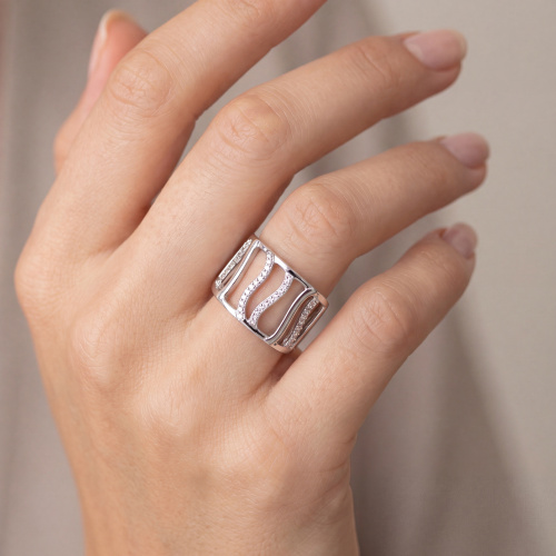 Preview: Damen Ring breit 925 Sterling Silber 32 Zirkonia Silberring