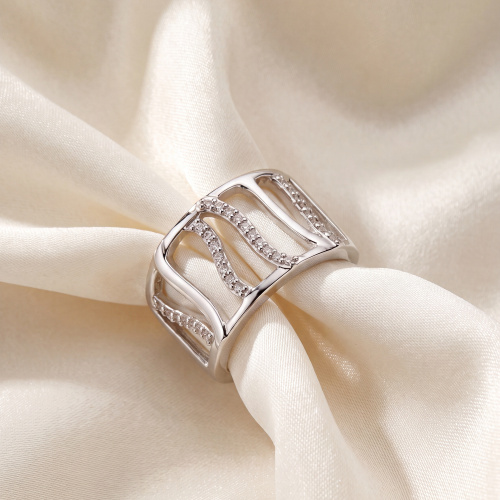 Preview: Damen Ring breit 925 Sterling Silber 32 Zirkonia Silberring