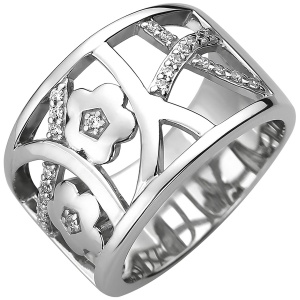 Damen Ring breit 925 Sterling Silber 25 Zirkonia Silberring