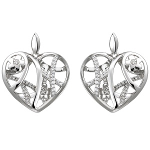 Ohrhänger Herz/Blumen 925 Sterling Silber 70 Zirkonia Ohrringe