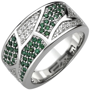 Damen Ring 925 Sterling Silber 85 Zirkonia grün und weiß Silberring