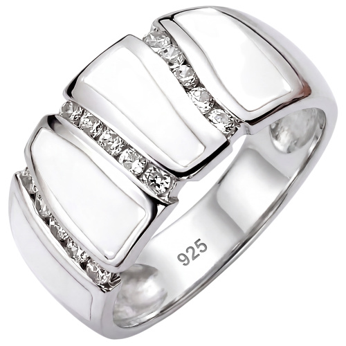 Damen Ring 925 Sterling Silber 15 Zirkonia und weiße Emaille-Einlage
