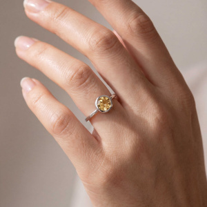 Preview: Damen Ring 925 Sterling Silber 1 Citrin gelb Silberring