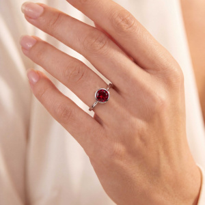 Preview: Damen Ring 925 Sterling Silber 1 Granat rot Silberring