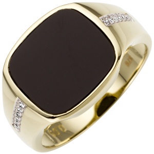 Herren Ring 585 Gold Gelbgold bicolor 12 Diamanten Brillanten 1 Onyx Herrenring