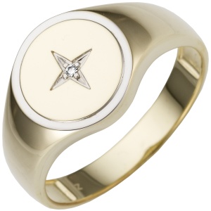 Herren Ring 585 Gold Gelbgold bicolor 1 Diamant Brillant Herrenring