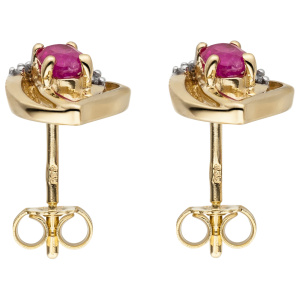 Preview: Ohrstecker 333 Gold Gelbgold 14 Zirkonia 2 Rubine Ohrringe