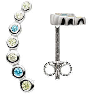 Ohrstecker 925 Sterling Silber 14 Zirkonia blau grün Ohrringe