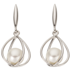 Preview: Ohrhänger 585 Gold Weißgold 2 Süßwasser Perlen