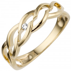 Damen Ring 585 Gold Gelbgold 1 Diamant Brillant 0,02ct.