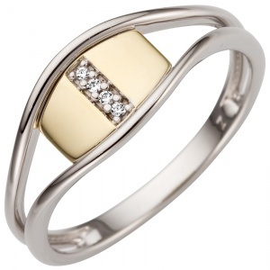 Damen Ring 585 Gold Weißgold Gelbgold bicolor 4 Diamanten Brillanten