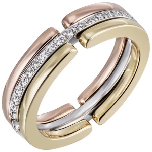 Damen Ring 585 Gold Tricolor mit Diamanten Brillanten rundum