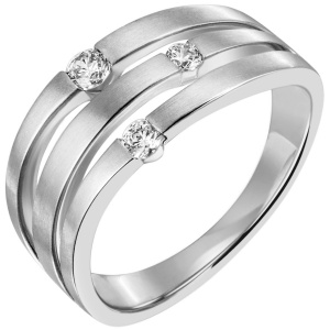 Damen Ring 585 Gold Weißgold matt 3 Diamanten Brillanten Weißgoldring