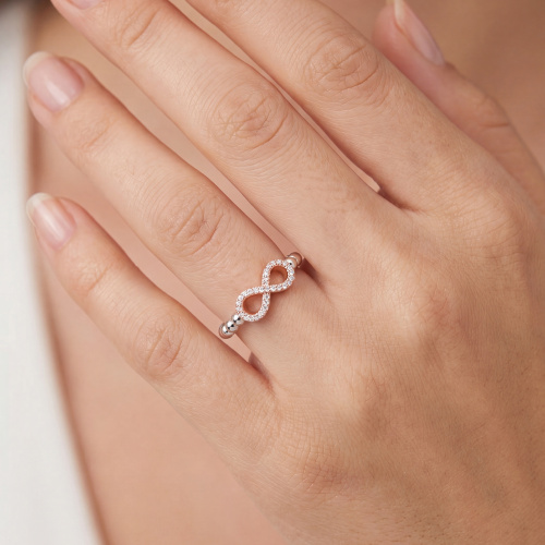 Preview: Damen Ring Unendlichkeit 925 Sterling Silber 29 Zirkonia elastisch