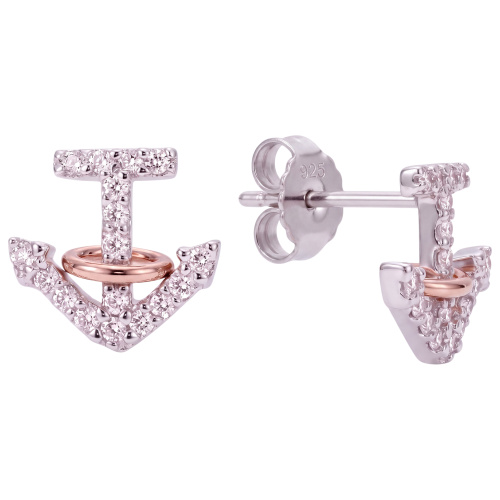 Ohrstecker Anker 925 Sterling Silber bicolor vergoldet 36 Zirkonia