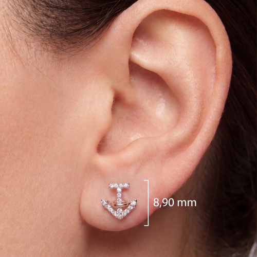 Ohrstecker Anker 925 Sterling Silber bicolor vergoldet 36 Zirkonia