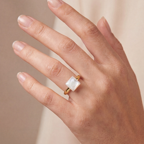 Preview: Damen Ring Perlmutt 925 Silber gold vergoldet 1 Perlmutt-Einlage
