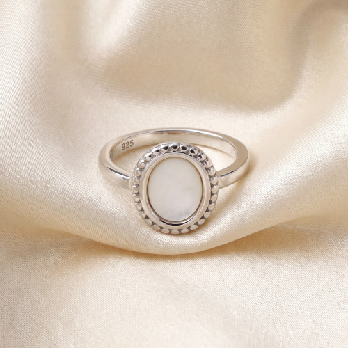 Preview: Damen Ring 925 Sterling Silber 1 Perlmutt-Einlage oval