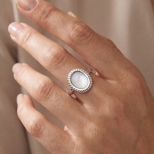 Preview: Damen Ring 925 Sterling Silber 1 Perlmutt-Einlage oval