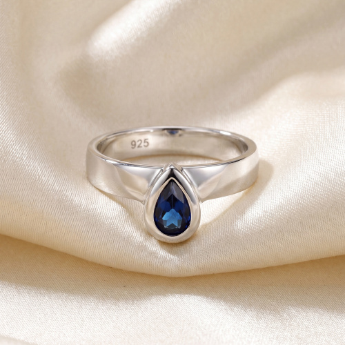 Preview: Damen Ring 925 Sterling Silber mit Glasstein Tropfen blau