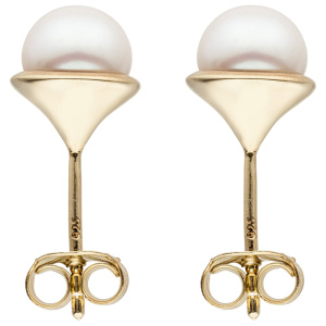 Preview: Ohrstecker 925 Sterling Silber gold vergoldet 2 Süßwasser Perlen