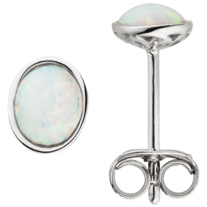 Ohrstecker 925 Sterling Silber 2 Opal-Imitationen oval