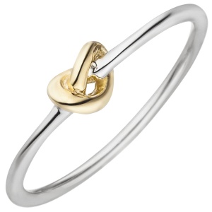 Damen Ring Knoten 925 Sterling Silber bicolor vergoldet
