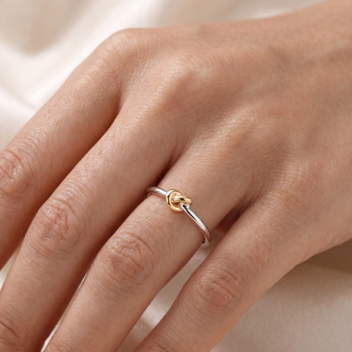 Preview: Damen Ring Knoten 925 Sterling Silber bicolor vergoldet