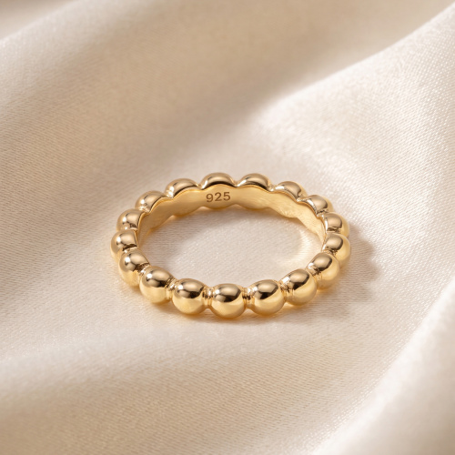 Preview: Damen Ring Kugel 925 Sterling Silber gold vergoldet Kugelring