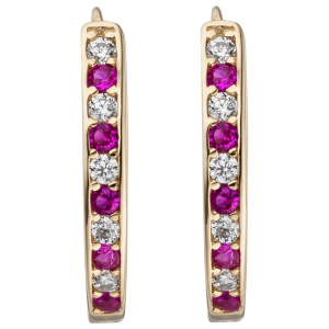 Preview: Creolen oval 333 Gold Gelbgold 20 Zirkonia rot weiß Ohrringe