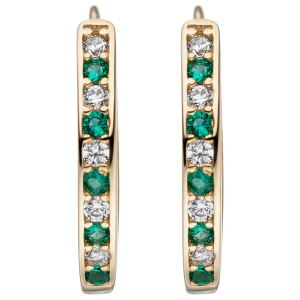 Preview: Creolen oval 333 Gold Gelbgold 10 Zirkonia grün weiß Ohrringe