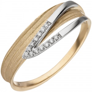 Damen Ring 585 Gelbgold Weißgold bicolor matt 13 Diamanten Brillanten